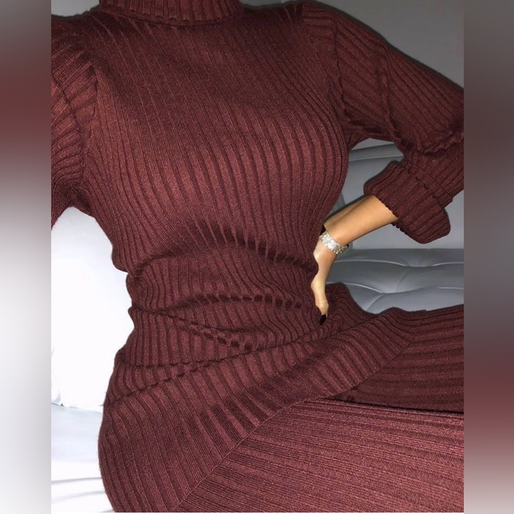 Naked Wardrobe Chocolate Livin' Knit Up Ribbed Two Piece Set XL